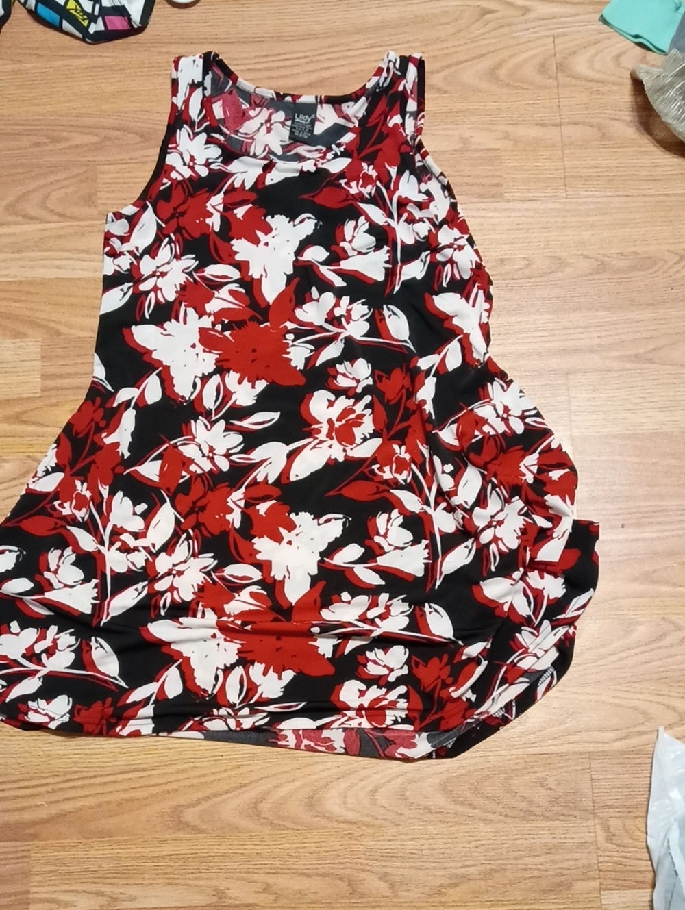 Floral Sleeveless Dress in Black, Red & White